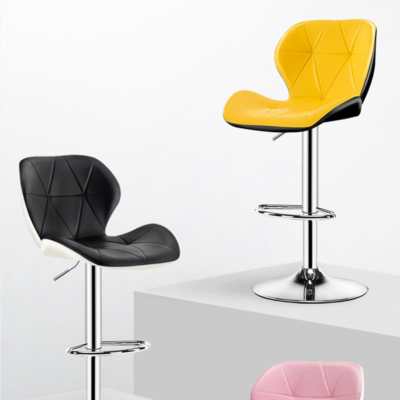 Contemporary Metal Barstool Faux Leather Footrest Adjustable Counter Stool for Home