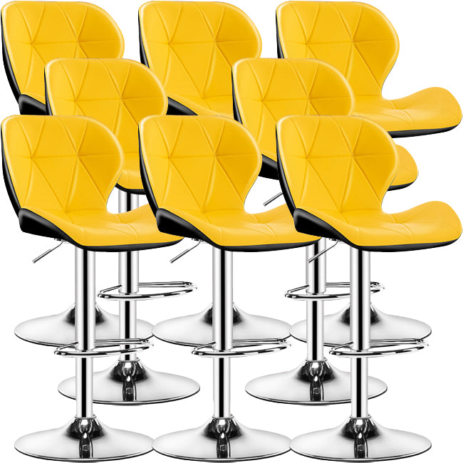 Contemporary Metal Barstool Faux Leather Footrest Adjustable Counter Stool for Home