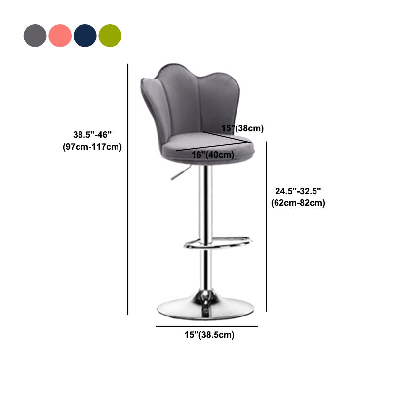 Scandinavian Metal Barstool Velvet Low Back Stool with Footrest for Bar