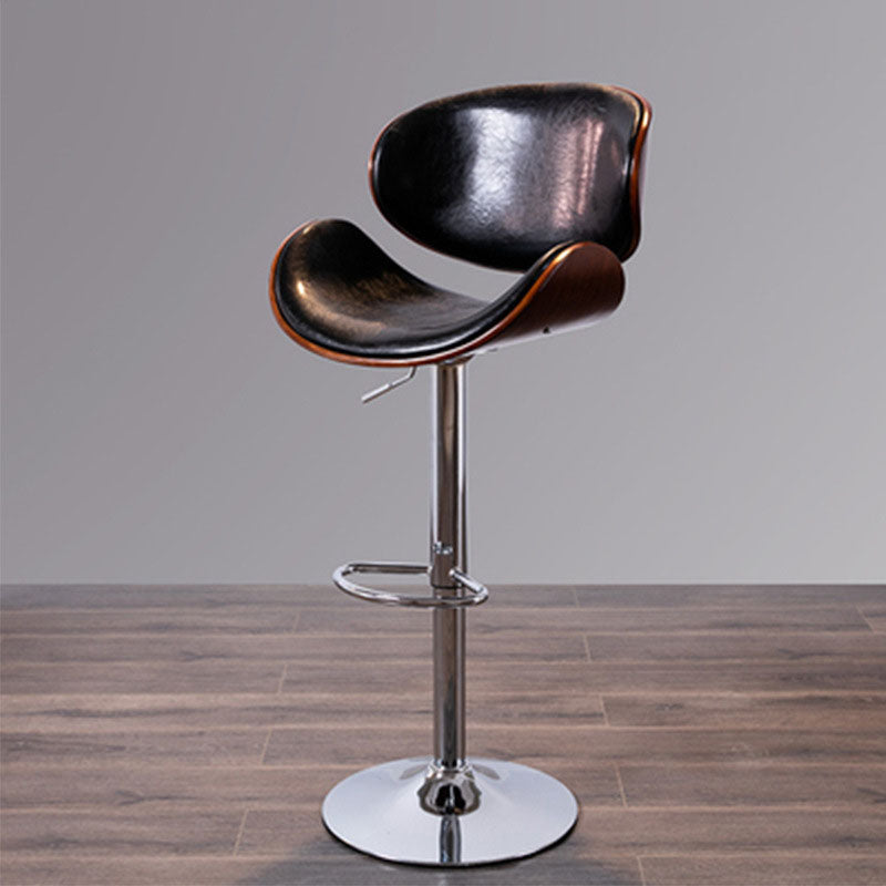 Contemporary Metal Barstool Low Back Faux Leather Footrest Furniture