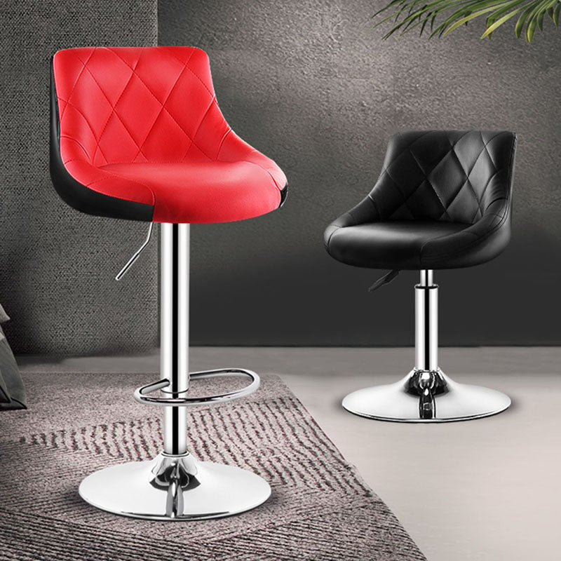 Contemporary Metal Barstool Low Back Faux Leather Footrest Furniture for Bar