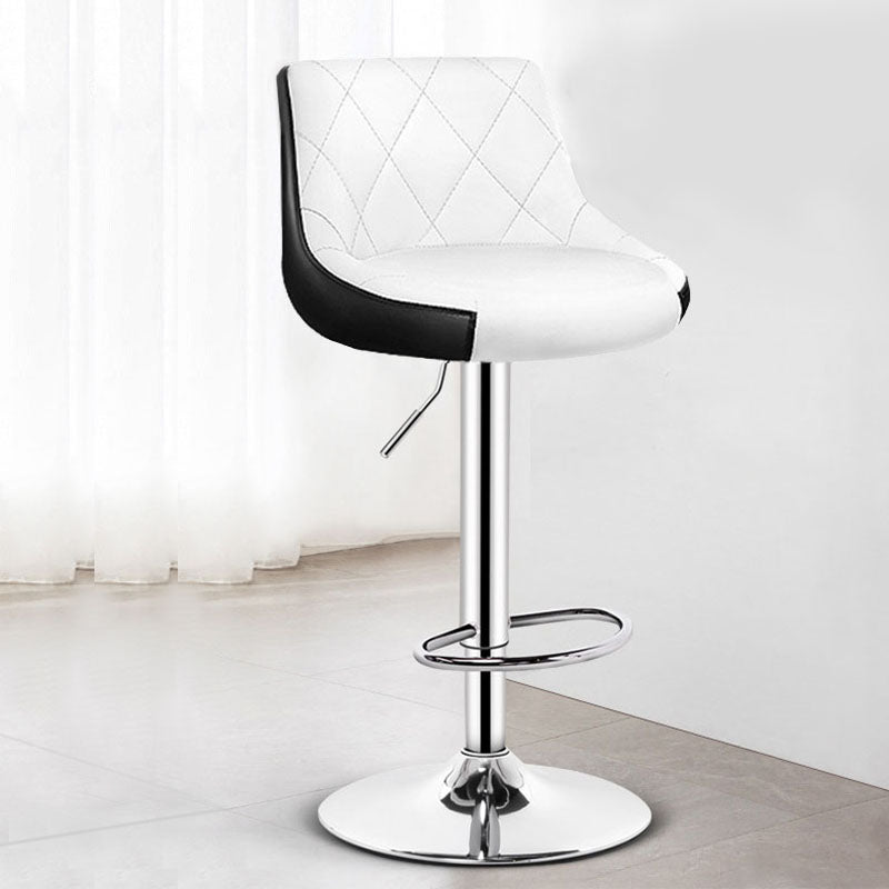Contemporary Metal Barstool Low Back Faux Leather Footrest Furniture for Bar