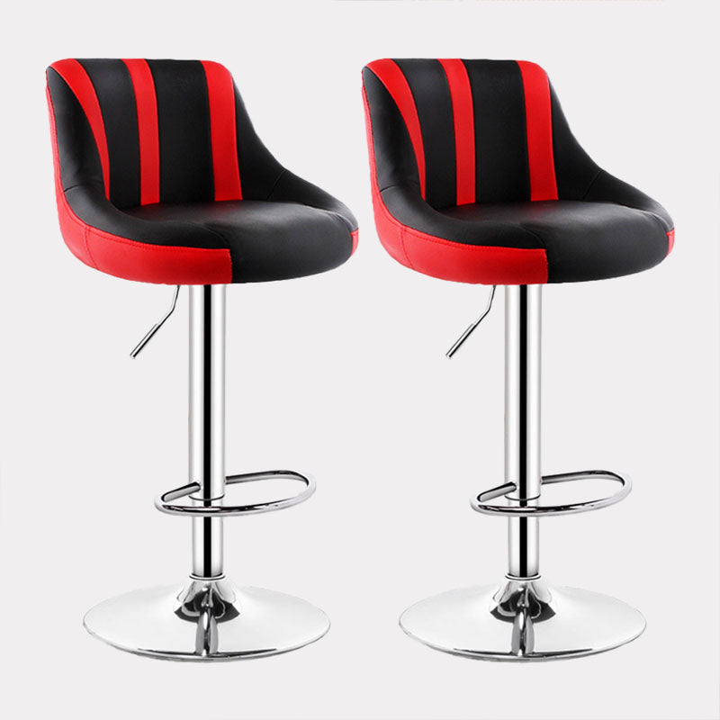 Contemporary Metal Barstool Low Back Faux Leather Footrest Furniture for Bar