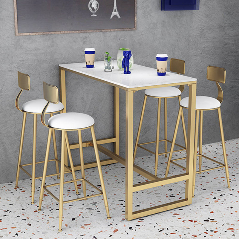 Gold Metal Pub Table Set for Small Places Glam Faux Leather 1/3/5 Pieces Bar Set