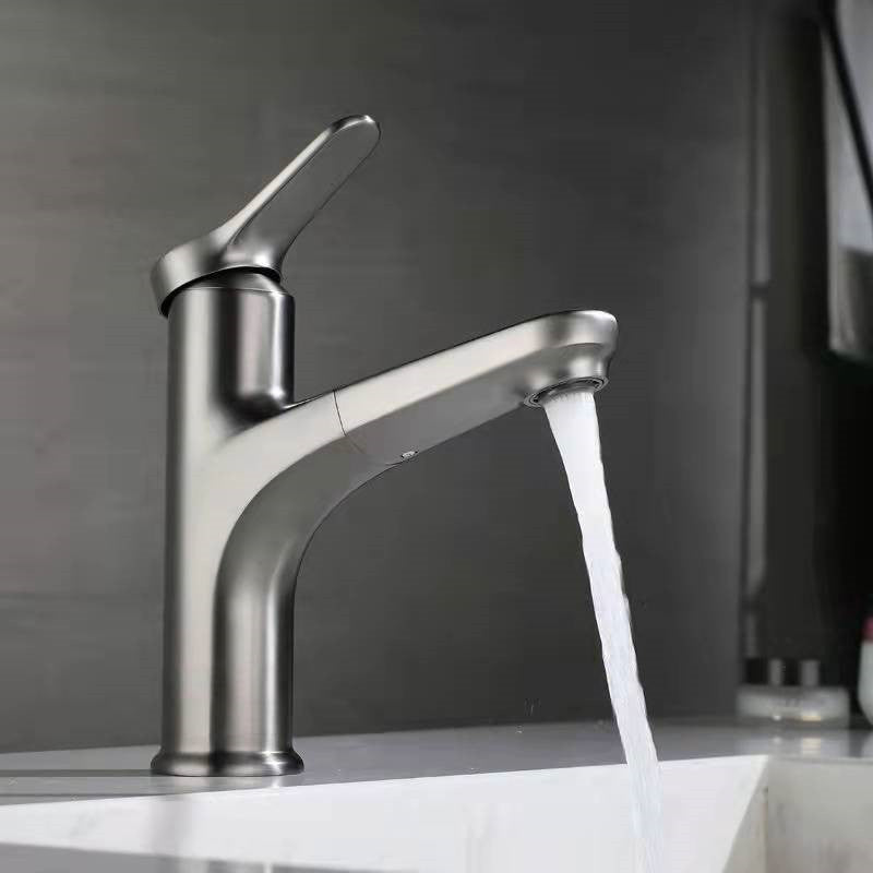 Modern Style Vessel Sink Faucet Lever Handle Copper Retractable Low Arc Vessel Faucet
