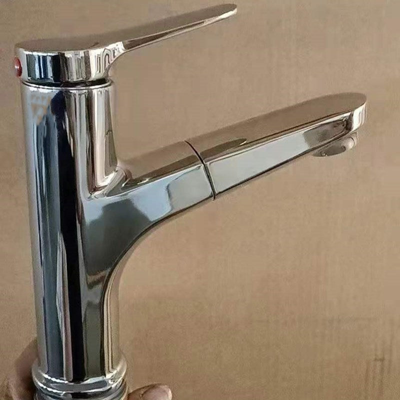 Modern Style Vessel Sink Faucet Lever Handle Copper Retractable Low Arc Vessel Faucet