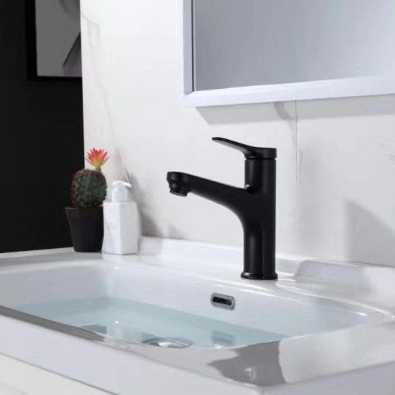 Modern Style Vessel Sink Faucet Lever Handle Copper Retractable Low Arc Vessel Faucet