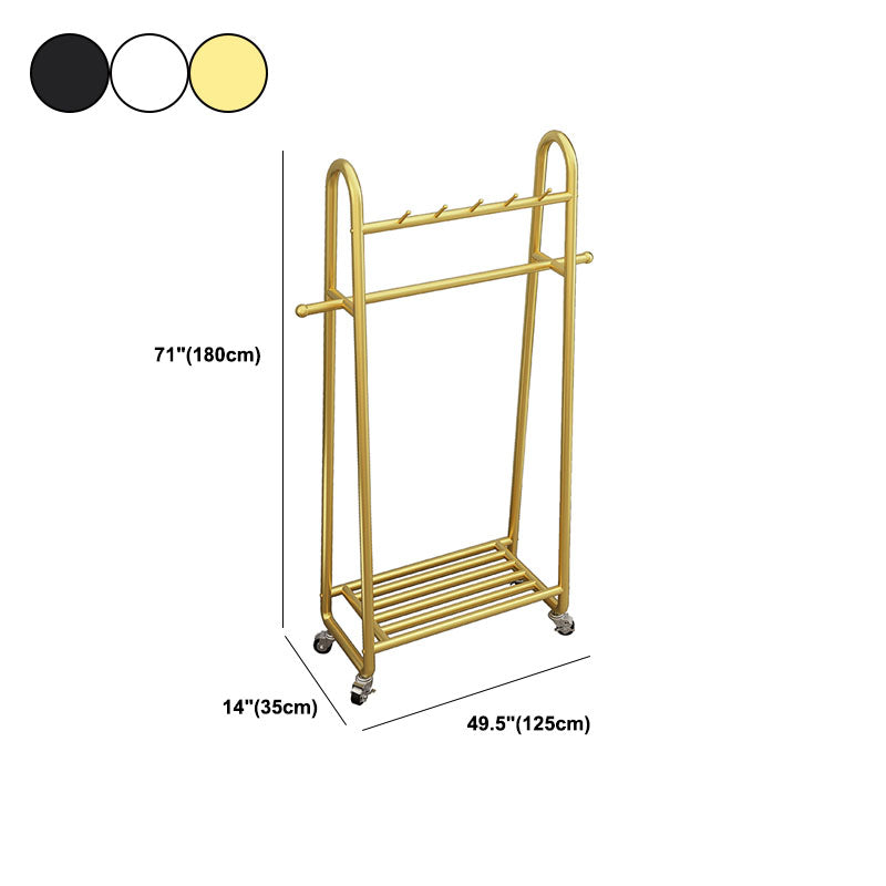 Glam Entryway Kit Hanging Rail Lower Shelf and Hooks Hall Stand with Castors