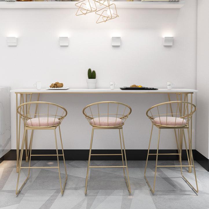 White Rectangle Pub Table Faux Marble Bar Height Cocktail Table with Metal Base