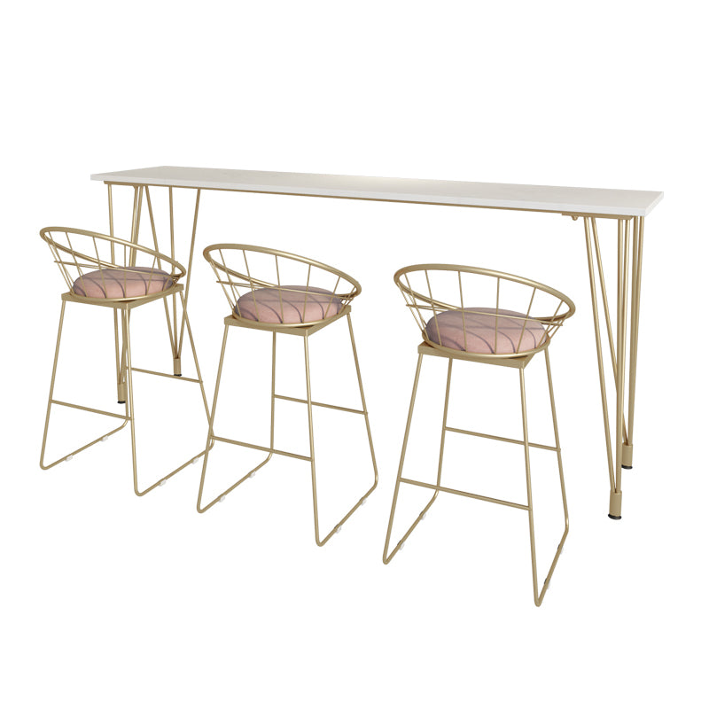 White Rectangle Pub Table Faux Marble Bar Height Cocktail Table with Metal Base