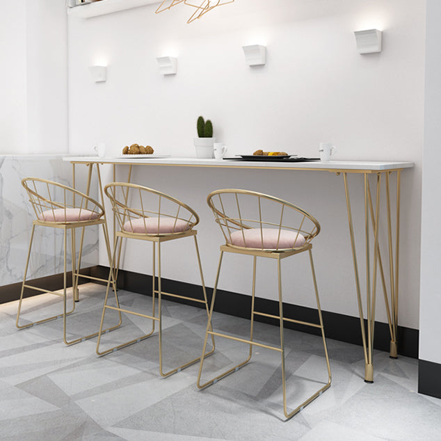 White Rectangle Pub Table Faux Marble Bar Height Cocktail Table with Metal Base