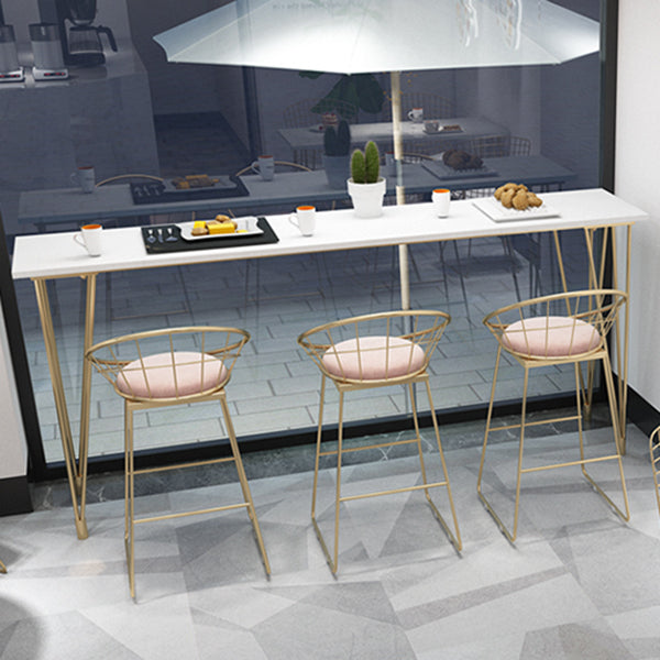 White Rectangle Pub Table Faux Marble Bar Height Cocktail Table with Metal Base