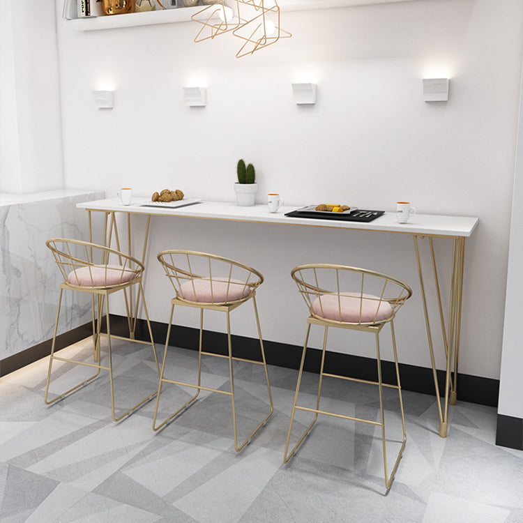 White Rectangle Pub Table Faux Marble Bar Height Cocktail Table with Metal Base