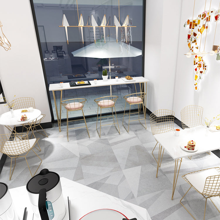 White Rectangle Pub Table Faux Marble Bar Height Cocktail Table with Metal Base