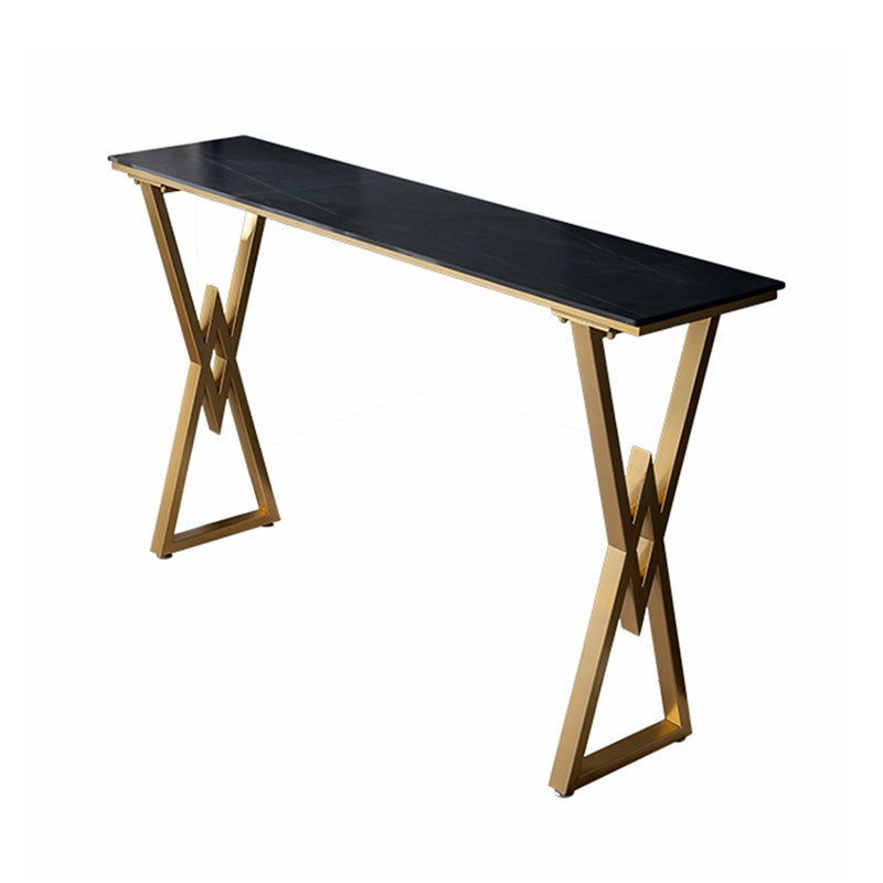 Glam Rectangle Pub Table Sintered Stone Bar Height Cocktail Table with Double Pedestal