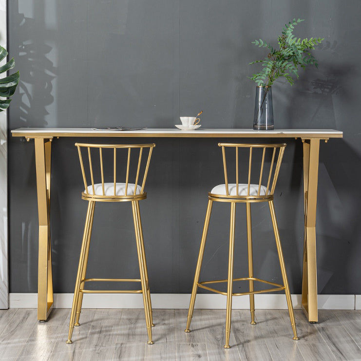 Glam Rectangle Pub Table Sintered Stone Bar Height Cocktail Table with Double Pedestal