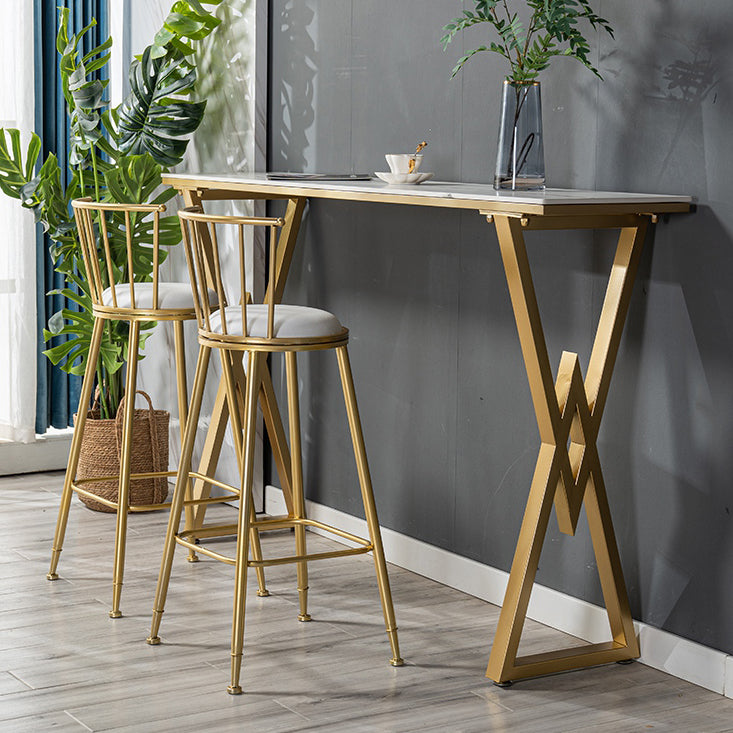 Glam Rectangle Pub Table Sintered Stone Bar Height Cocktail Table with Double Pedestal