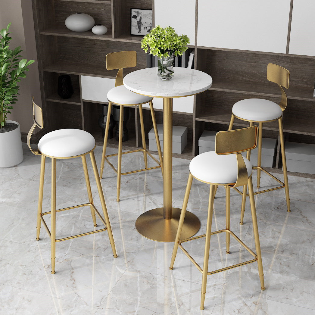 Faux Marble Bar Wine Table Glam Pedestal Pub Table with Metal Base