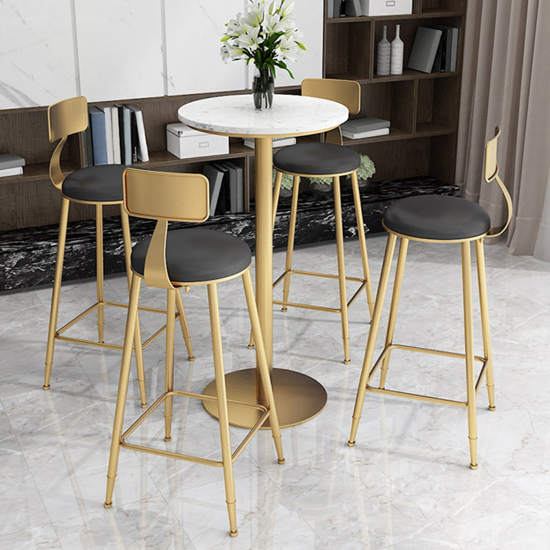 Faux Marble Bar Wine Table Glam Pedestal Pub Table with Metal Base