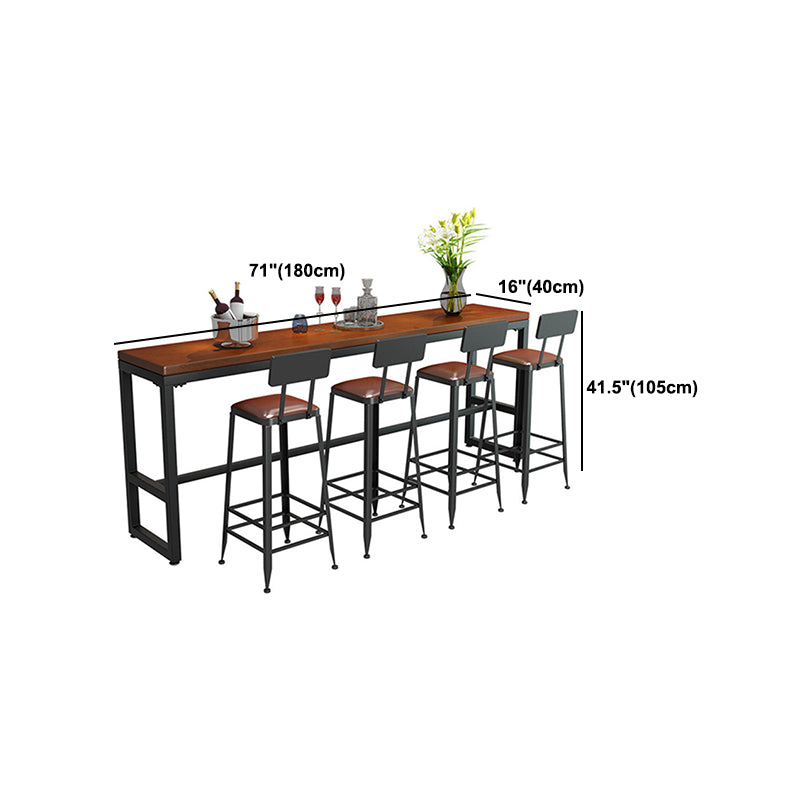 Brown Solid Wood Bar Table Rectangle Dining Table for Kitchen Living Room