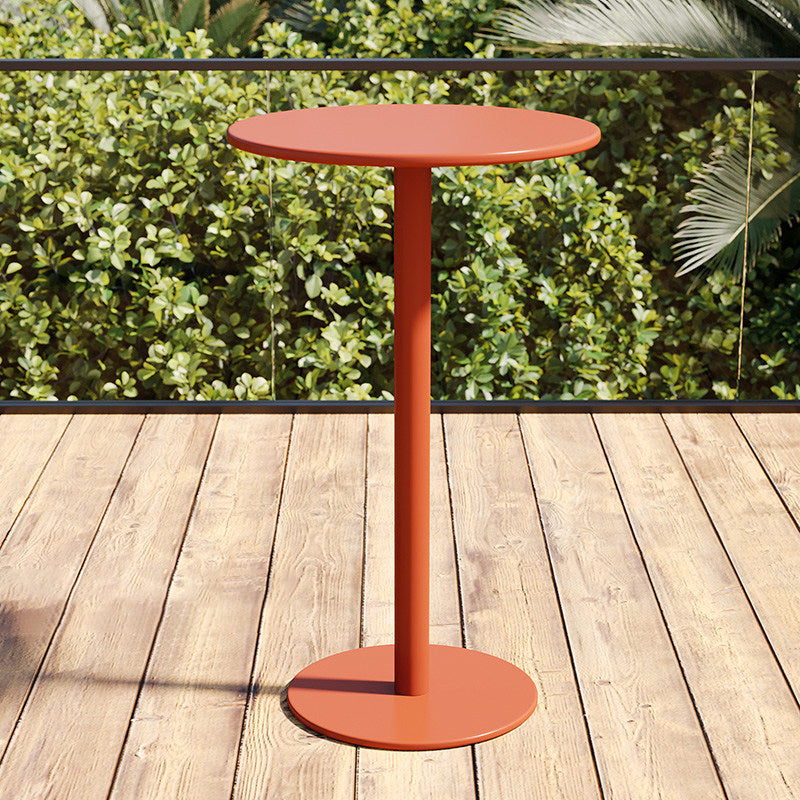 Pedestal Round Bar Dining Table Metal Fixed Pub Table for Outdoor