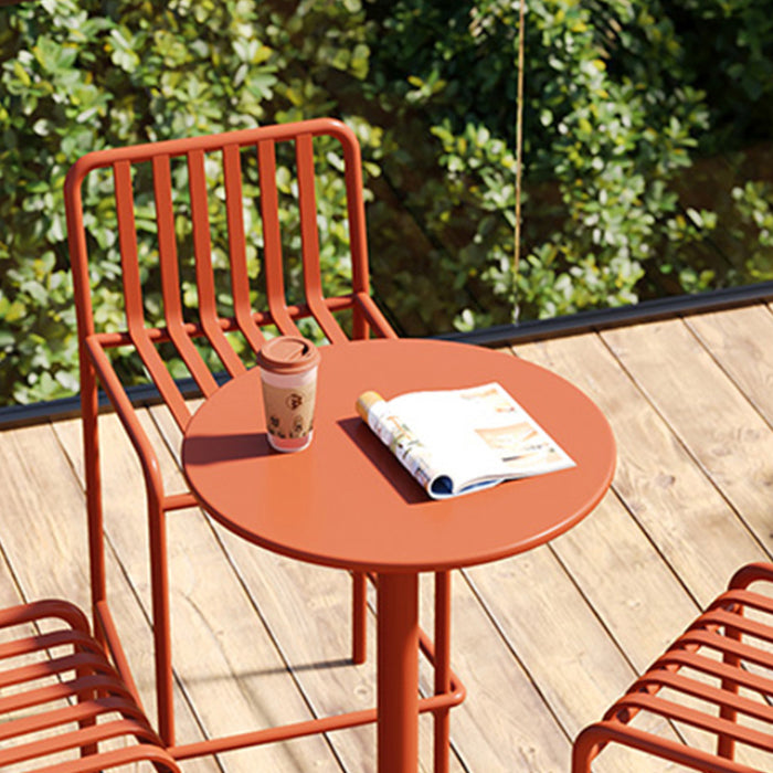 Pedestal Round Bar Dining Table Metal Fixed Pub Table for Outdoor