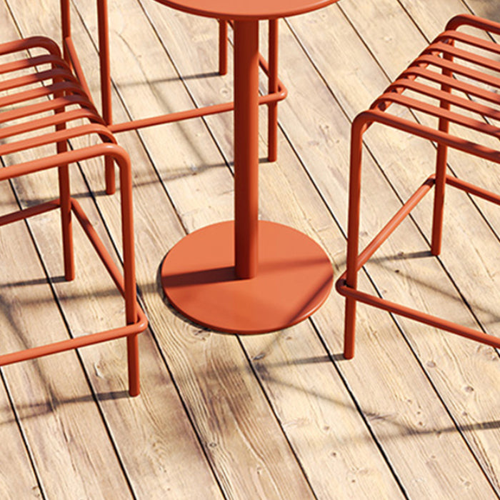 Pedestal Round Bar Dining Table Metal Fixed Pub Table for Outdoor