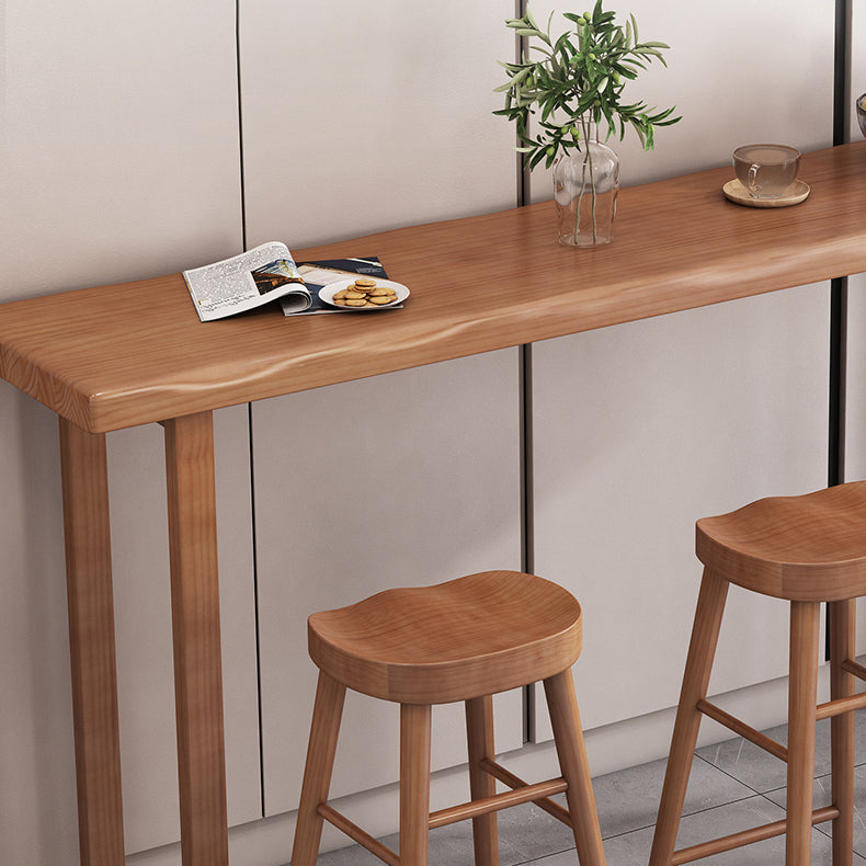 Modern Solid Wood Bar Table Brown Rectangle Bar Height Cocktail Table with Sled Base