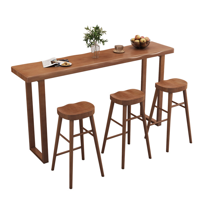 Modern Solid Wood Bar Table Brown Rectangle Bar Height Cocktail Table with Sled Base