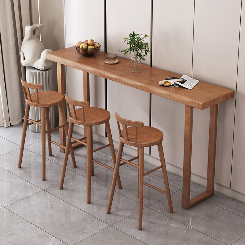 Modern Solid Wood Bar Table Brown Rectangle Bar Height Cocktail Table with Sled Base