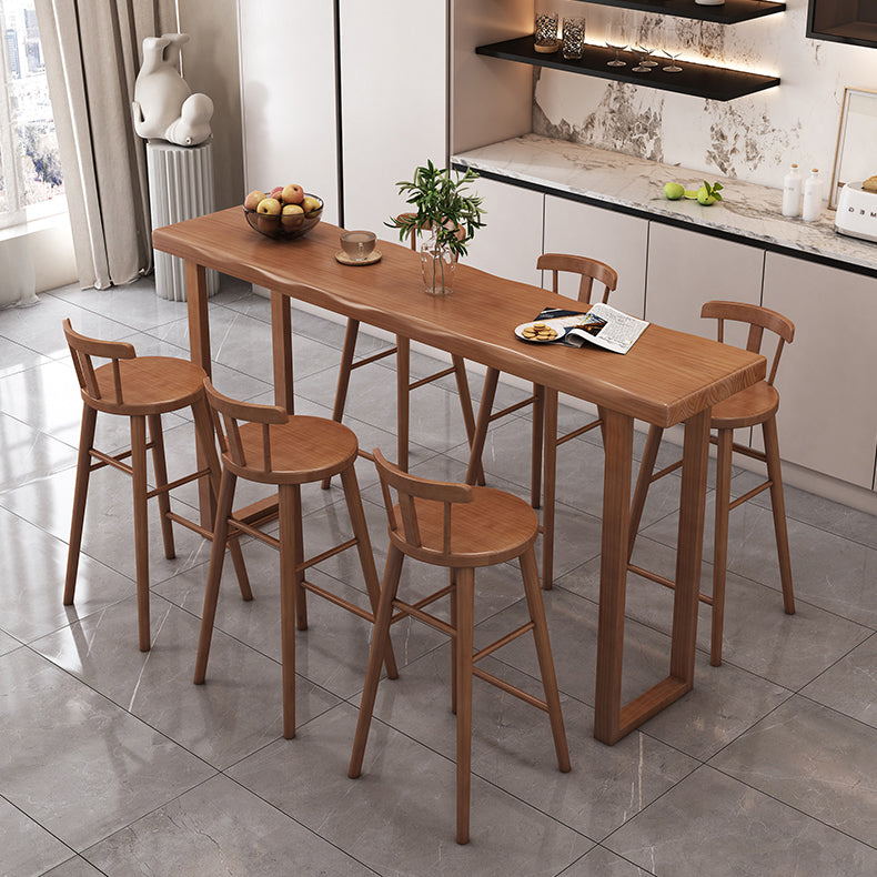 Modern Solid Wood Bar Table Brown Rectangle Bar Height Cocktail Table with Sled Base