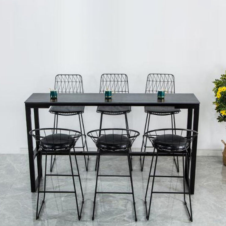 Sintered Stone Bistro Bar Desk Rectangle Bar Height Table with Trestle Base