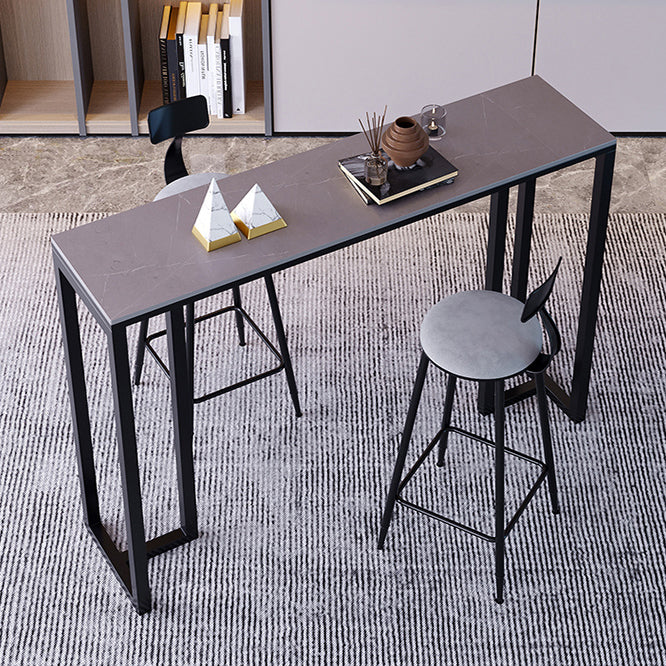 Contemporary Rectangle Bar Dining Table Stone Top and Iron Base  Bar Table