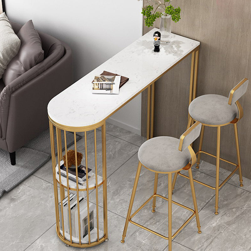 Glam Specialty White Bar Table Faux Marble Pedestal Bar Height Pub Table with Shelves