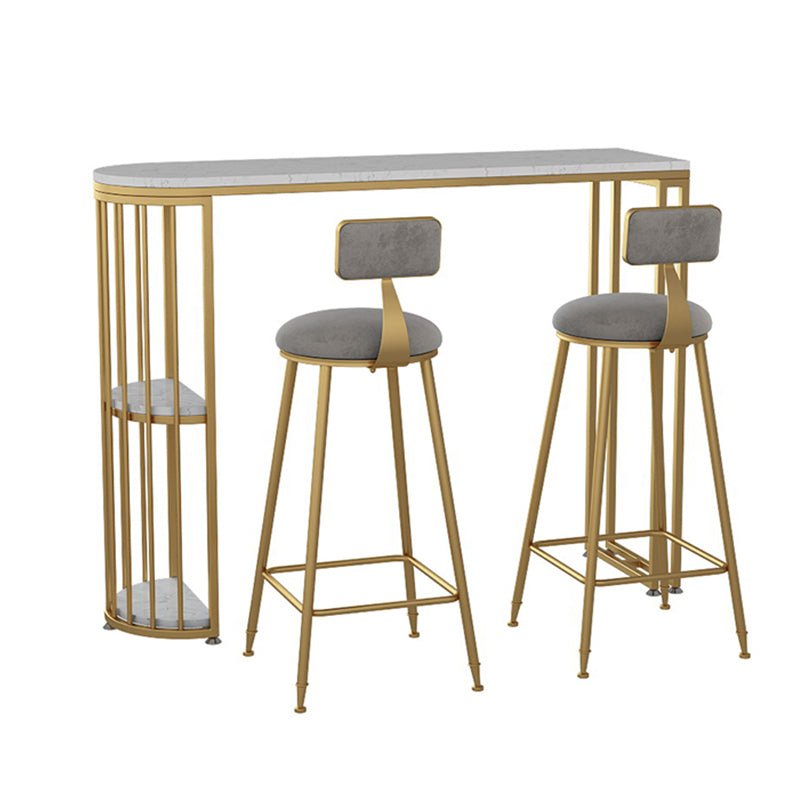 Glam Specialty White Bar Table Faux Marble Pedestal Bar Height Pub Table with Shelves