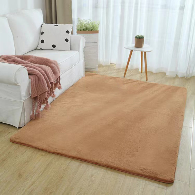 Short Velvet Rectangle Shape Rug Solid Color Living Room Carpet Polyester Washable Rug