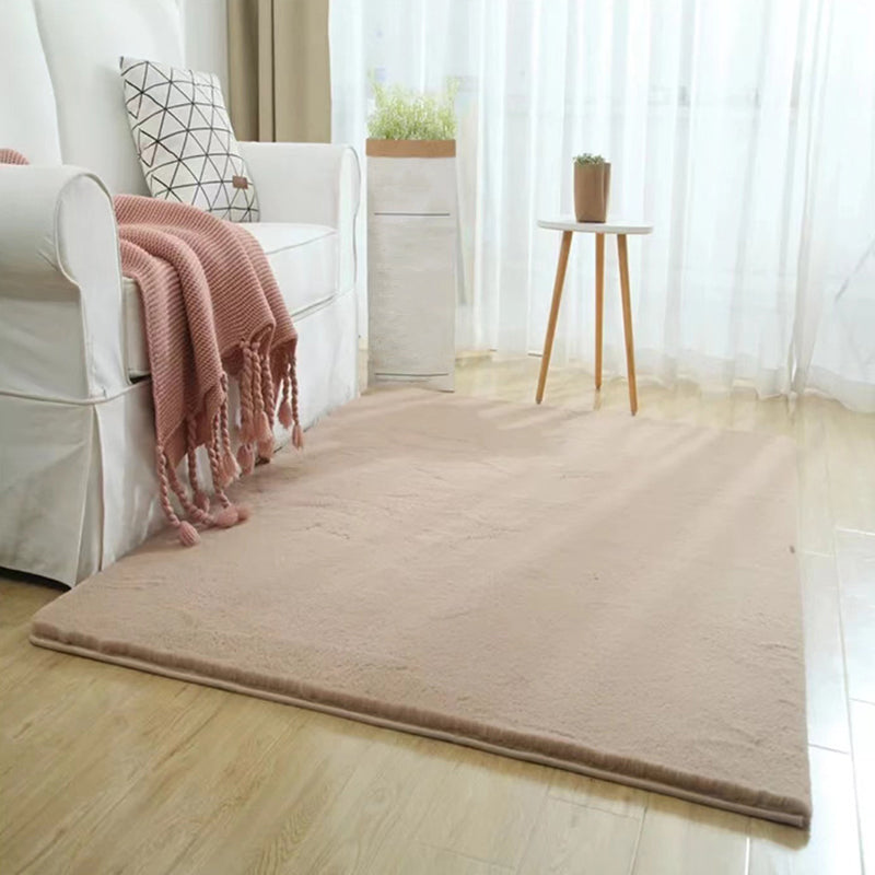Short Velvet Rectangle Shape Rug Solid Color Living Room Carpet Polyester Washable Rug