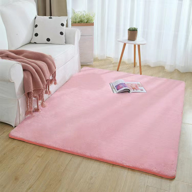 Short Velvet Rectangle Shape Rug Solid Color Living Room Carpet Polyester Washable Rug