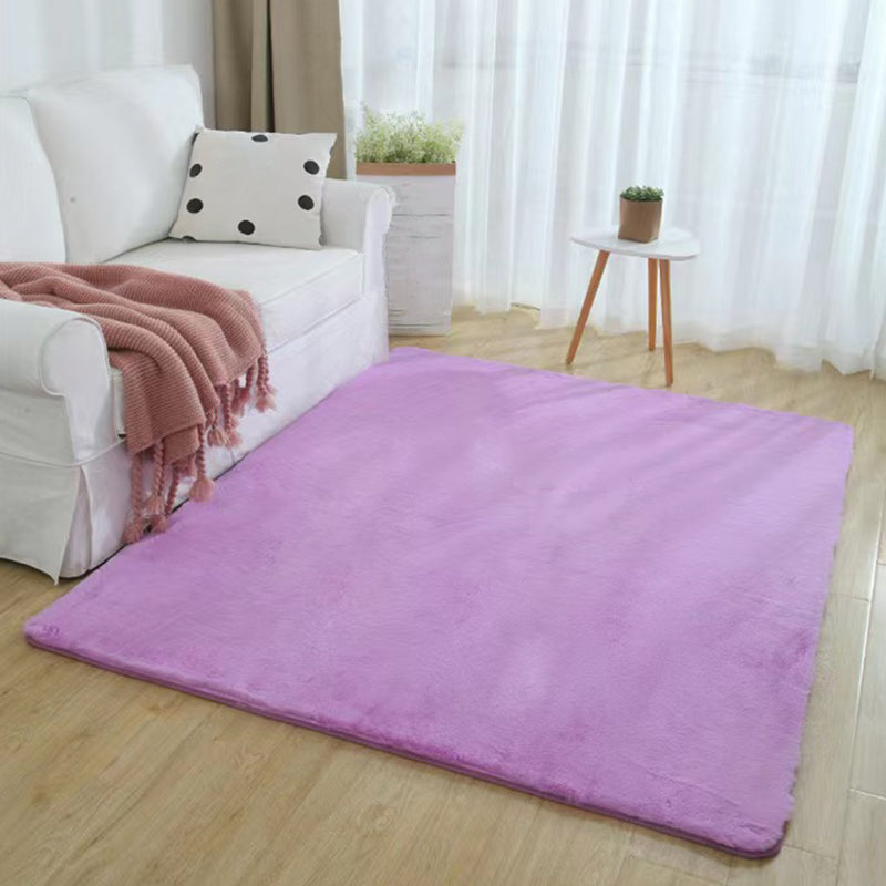 Short Velvet Rectangle Shape Rug Solid Color Living Room Carpet Polyester Washable Rug