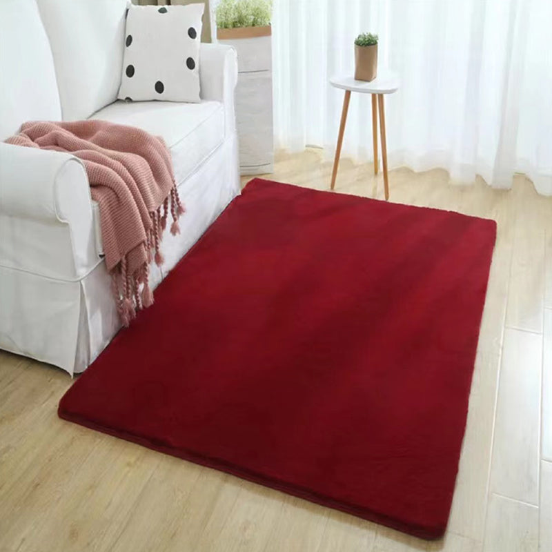 Short Velvet Rectangle Shape Rug Solid Color Living Room Carpet Polyester Washable Rug