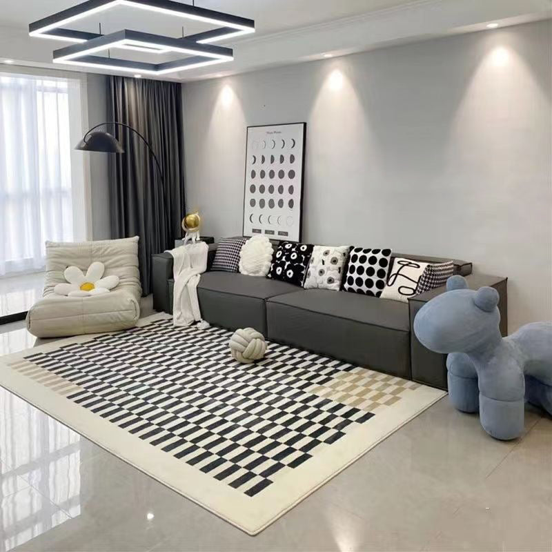 Geometric Pattern Rug Rectangle Shape Living Room Carpet Polyester Washable Area Rug