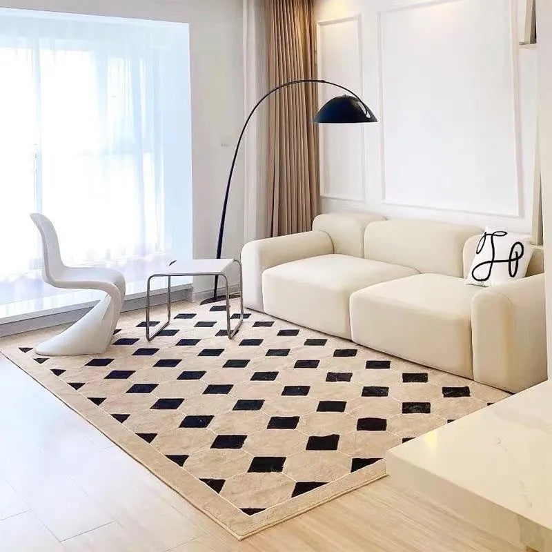 Rectangle Shape Geometric Pattern Rug Stain Resistant Loom Rug for Bedroom