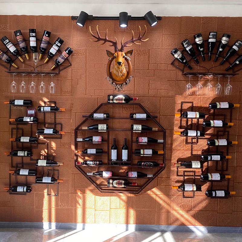 Industrial Wall Mounted Bottle Wine Rack Metal Wine Rack Bottle in Brass
