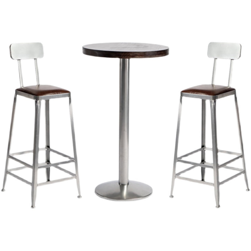 1/2/3 Pieces Industrial Pub Table Set Silver and Brown Bar Table and Stools
