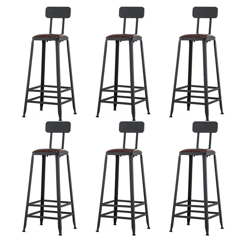 Industrial Metal Stool Faux Leather Cushion Footrest Stool for Bar