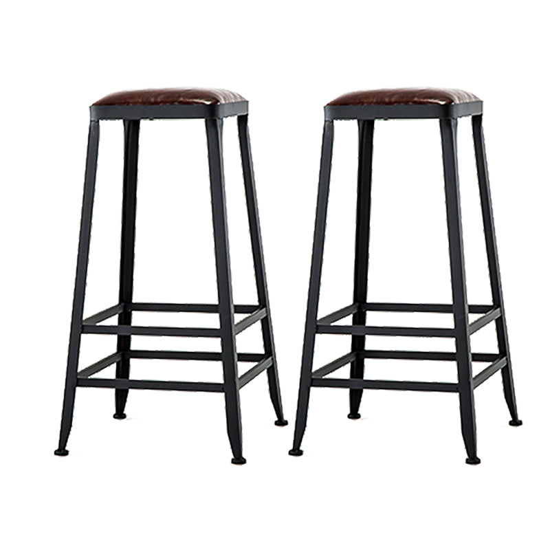 Industrial Metal Stool Faux Leather Cushion Footrest Stool for Bar
