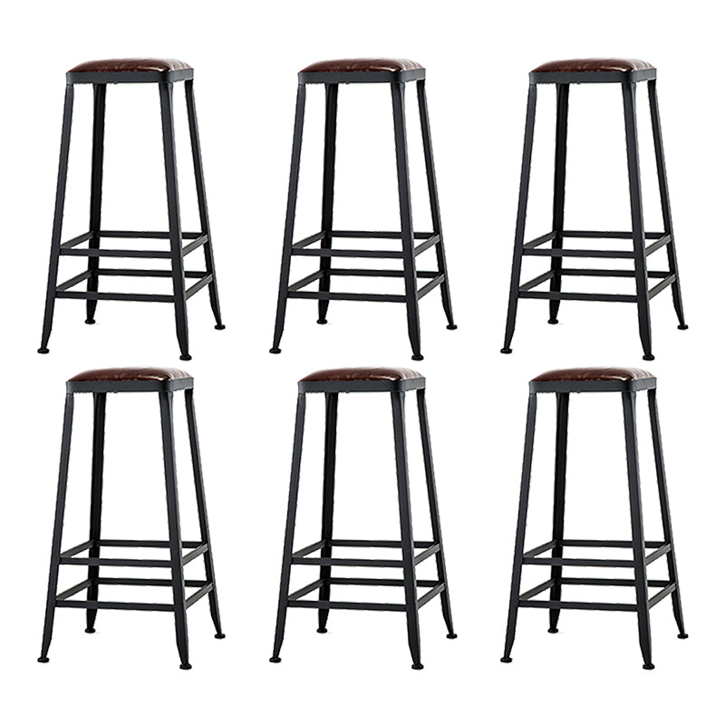 Industrial Metal Stool Faux Leather Cushion Footrest Stool for Bar