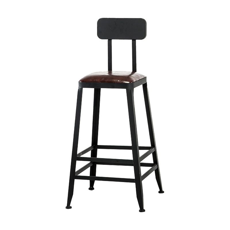 Industrial Metal Stool Faux Leather Cushion Footrest Stool for Bar