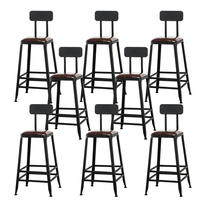 Industrial Metal Stool Faux Leather Cushion Footrest Stool for Bar