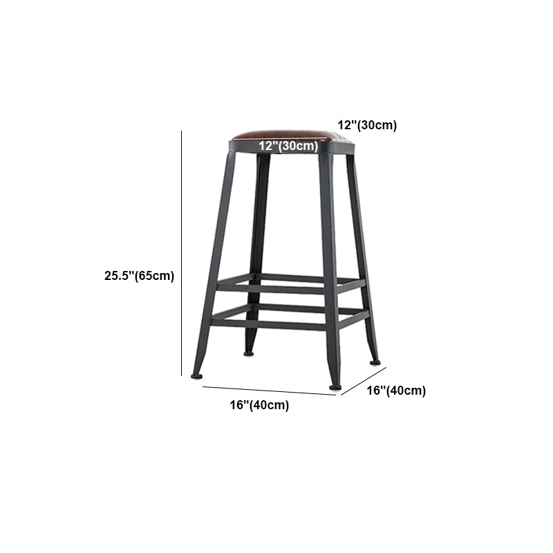 Industrial Metal Stool Faux Leather Cushion Footrest Stool for Bar